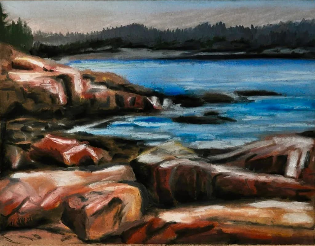Serenity by the Shore: A Coastal Landscape in Pastel Hues
