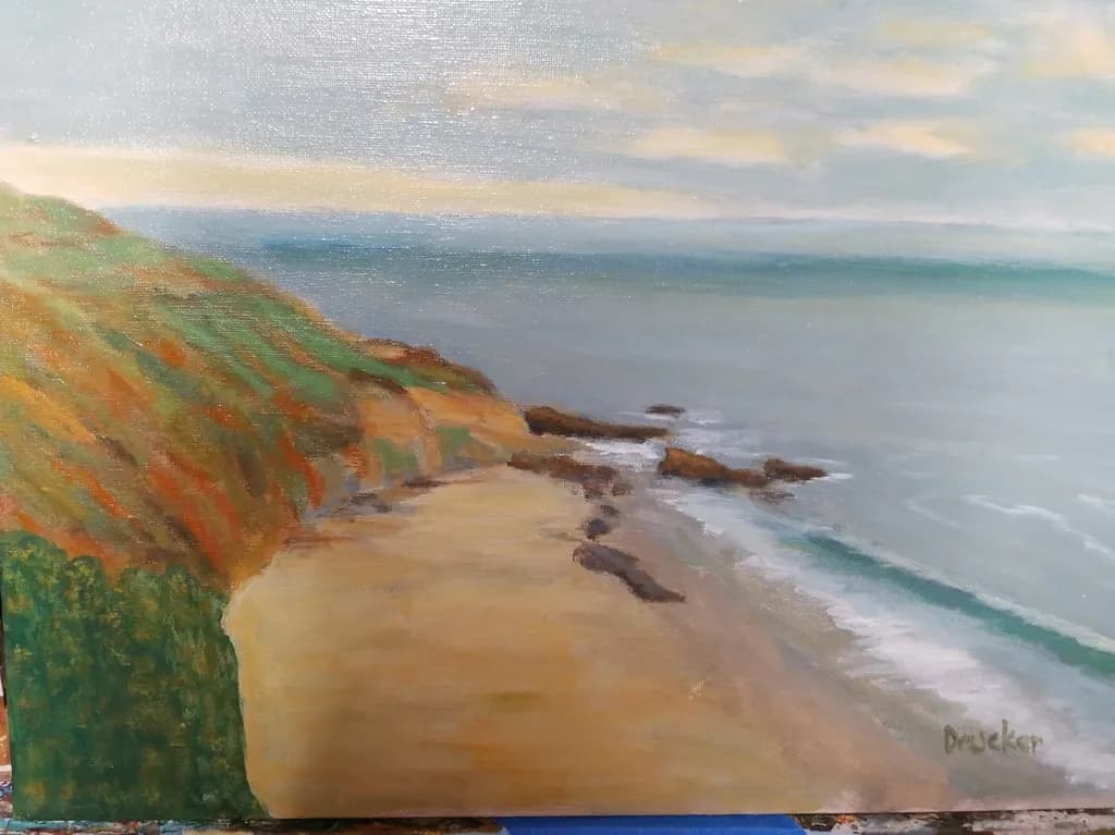 Serenity by the Shore: A Coastal Landscape in Soft Hues