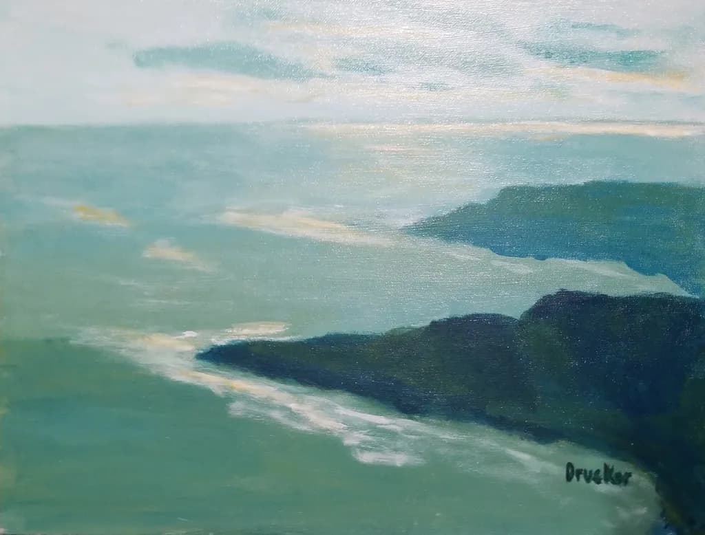 Whispers of the Ocean: A Serene Coastal Horizon in Soft Blues and Greens