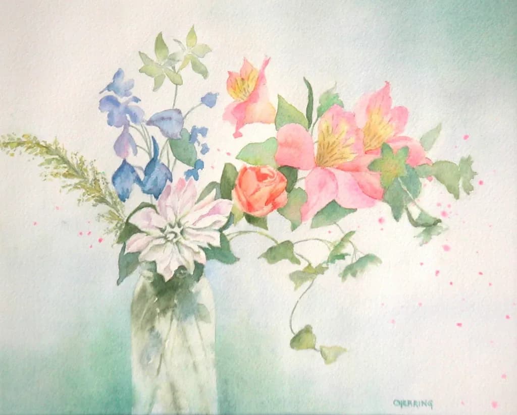 Whispers of Spring: A Colorful Watercolor Floral Arrangement
