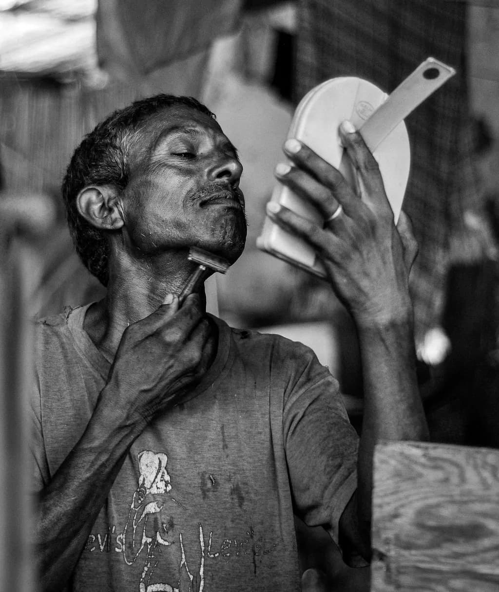 Reflections of Routine: A Moment of Self-Care in Black and White
