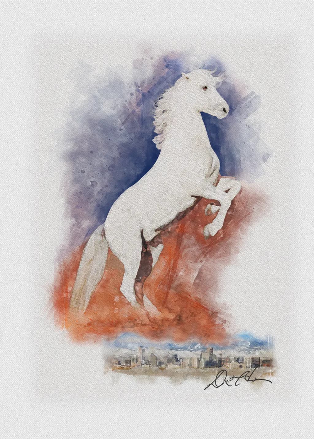 Majestic Equine Dance: A Watercolor Journey Through Spirit and Landscape