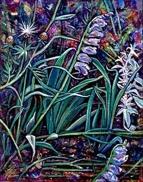 "Moonlit Garden." 14X11 inches. Acrylic on canvas, framed. Original: 2,200.00.