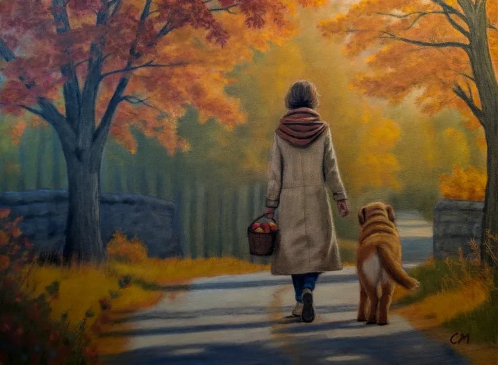 Autumn Stroll: A Journey Through Nature's Embrace with a Loyal Companion