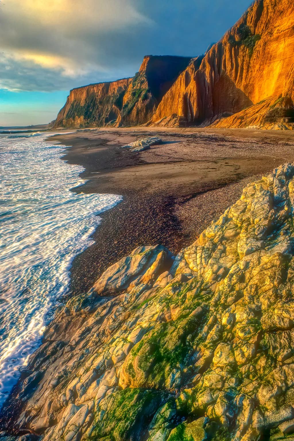 Coastal Serenity: A Dance of Waves and Cliffs at Sunset