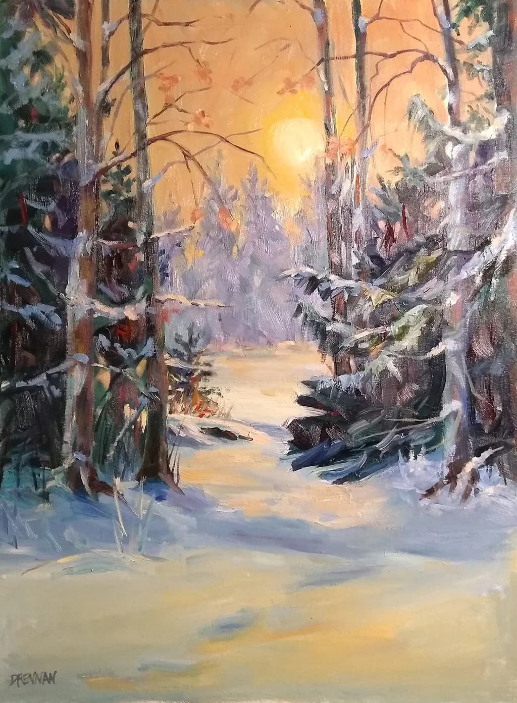 Snowy Pines at Sundown