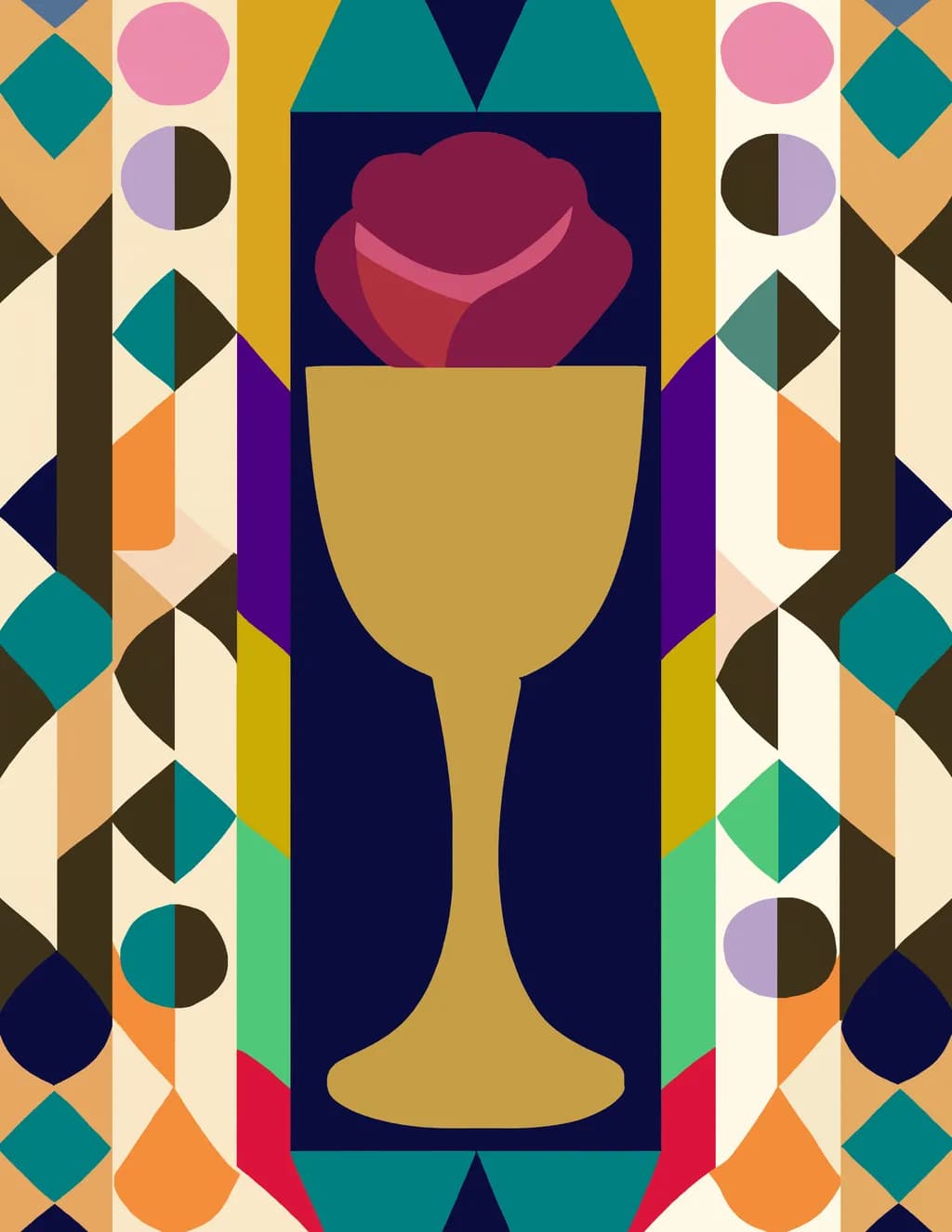 "Floral Elegance: A Vibrant Dance of Geometric Shapes and Colors"