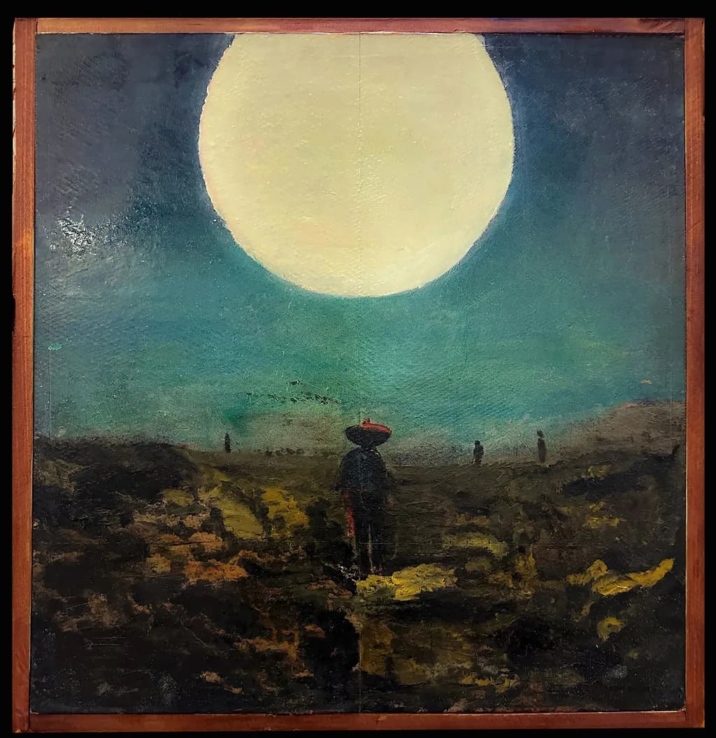 Ethereal Moonlit Journey: A Solitary Figure Beneath the Enigmatic Glow of the Full Moon