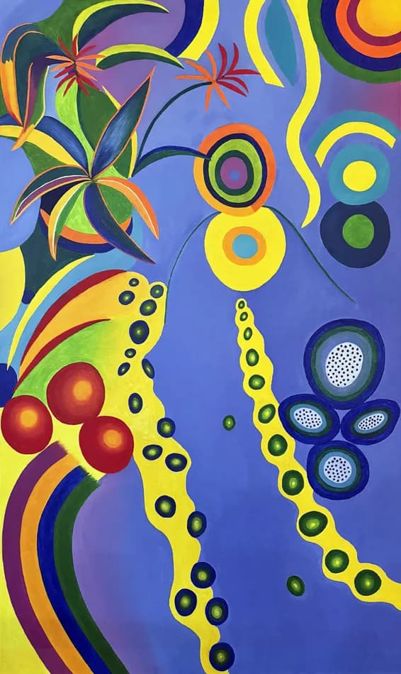 Vibrant Harmony: A Dance of Colors and Shapes in Abstract Floral Composition