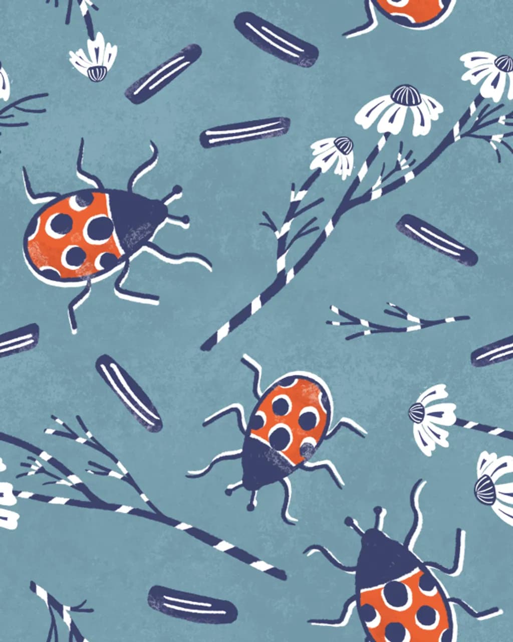 Ladybug Pattern on Gray Blue