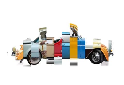 Colorful Collage of Classic Cars: A Whimsical Journey Through Time and Style