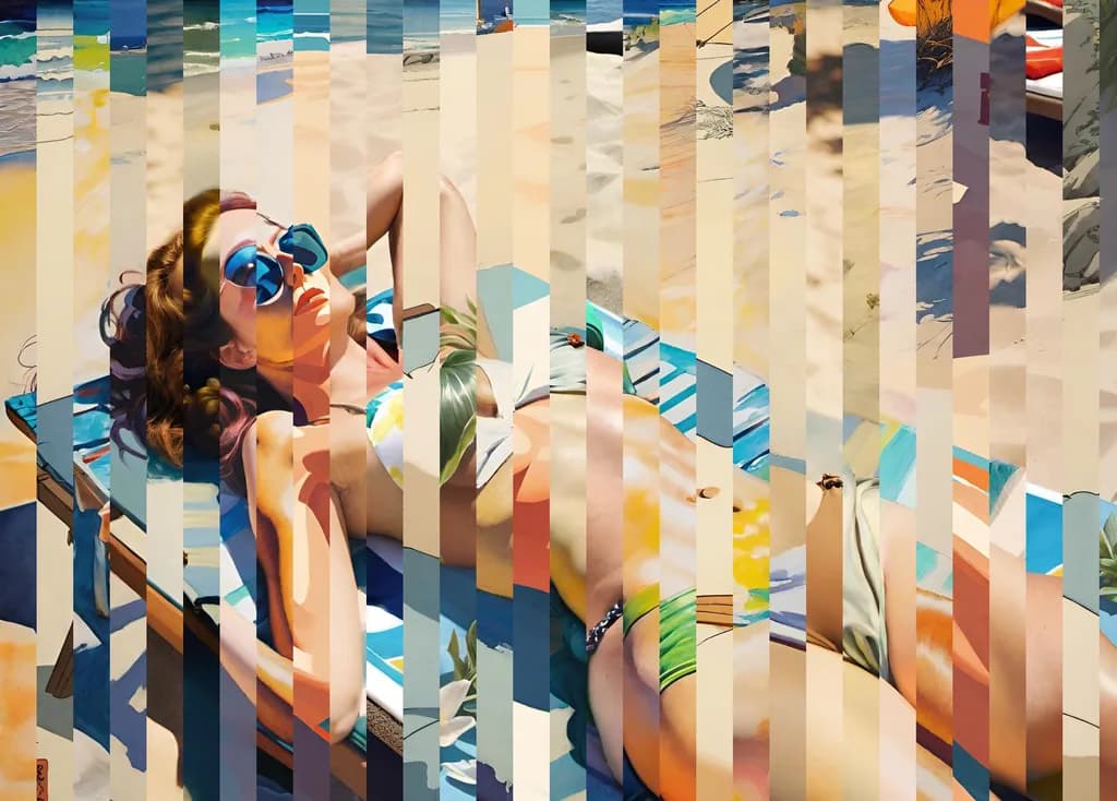 Sun-Kissed Serenity: A Playful Dance of Color and Light on the Beach
