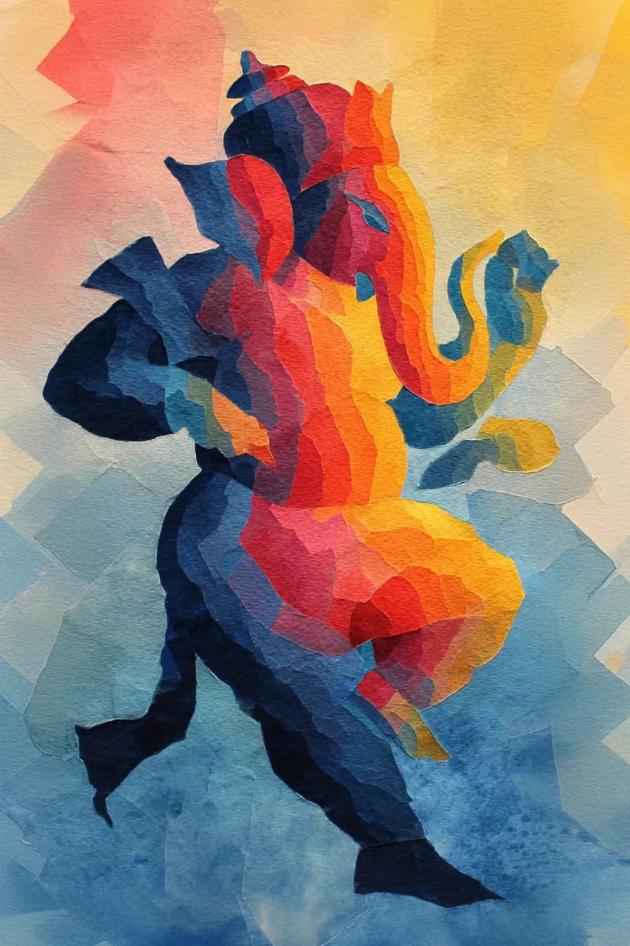 Vibrant Dance of Ganesha: A Colorful Watercolor Celebration of Joy and Prosperity