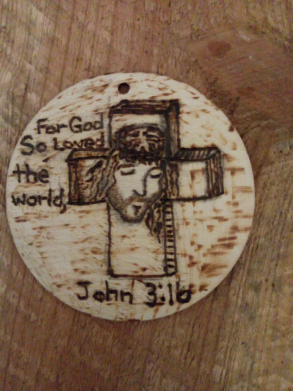 Woodburned Cross with John 3:16 Scripture