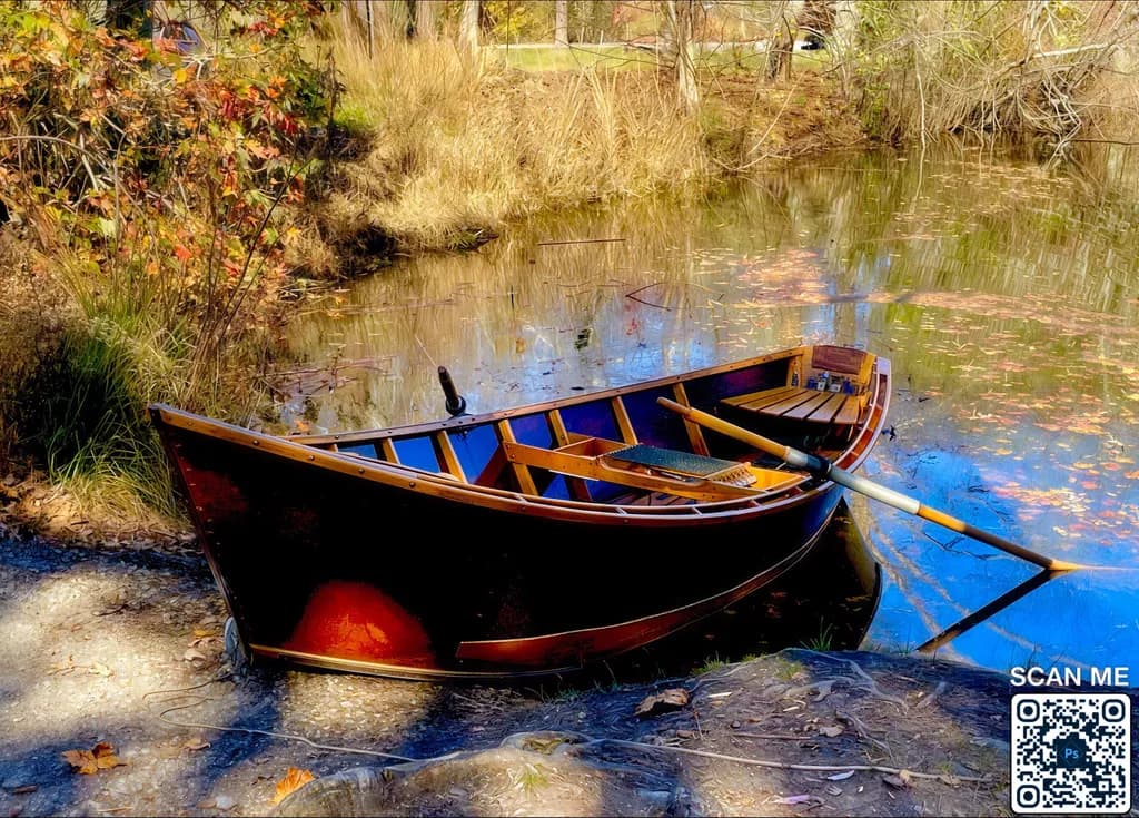 Serenity on the Water: A Rustic Rowboat Amidst Autumn's Embrace