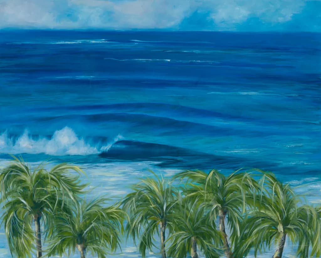 Serenity by the Shore: A Tranquil Ocean View with Lush Palm Trees