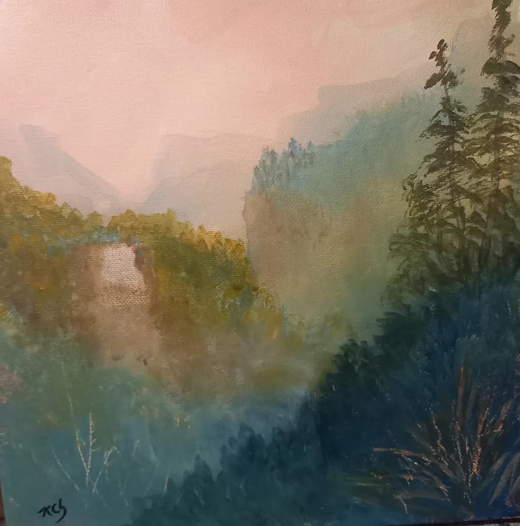 Misty Forest at Sunset