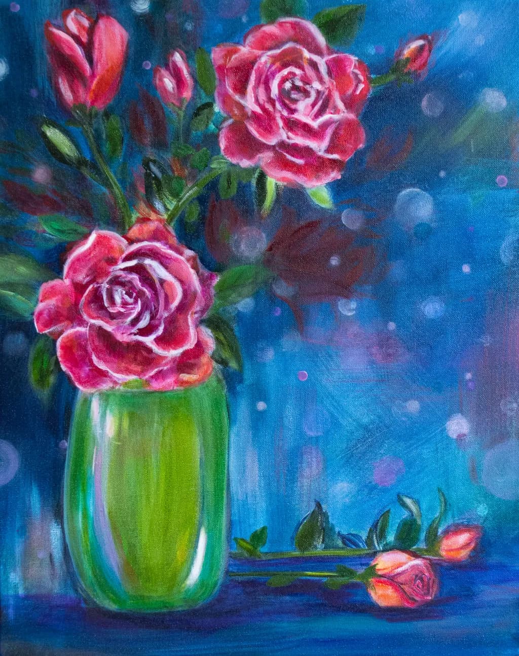 Roses in Blue Vase