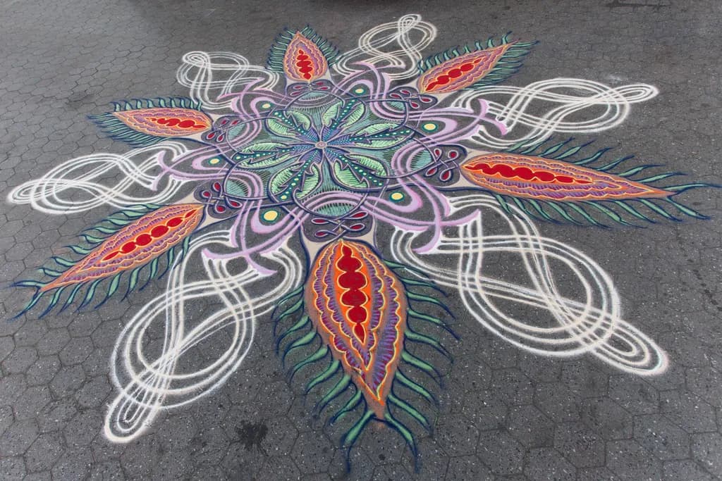 Vibrant Mandala: A Colorful Dance of Nature's Patterns on Pavement