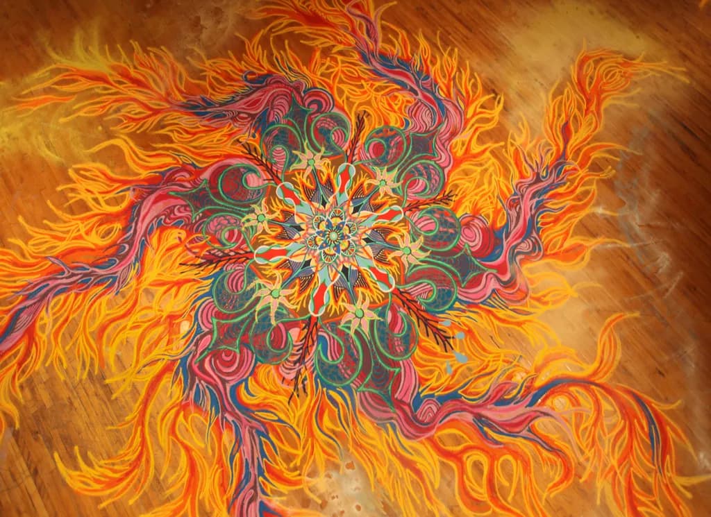 Vibrant Flame Mandala: A Colorful Journey Through Abstract Artistry