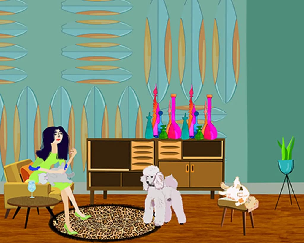 Girl, Poodle & Cats