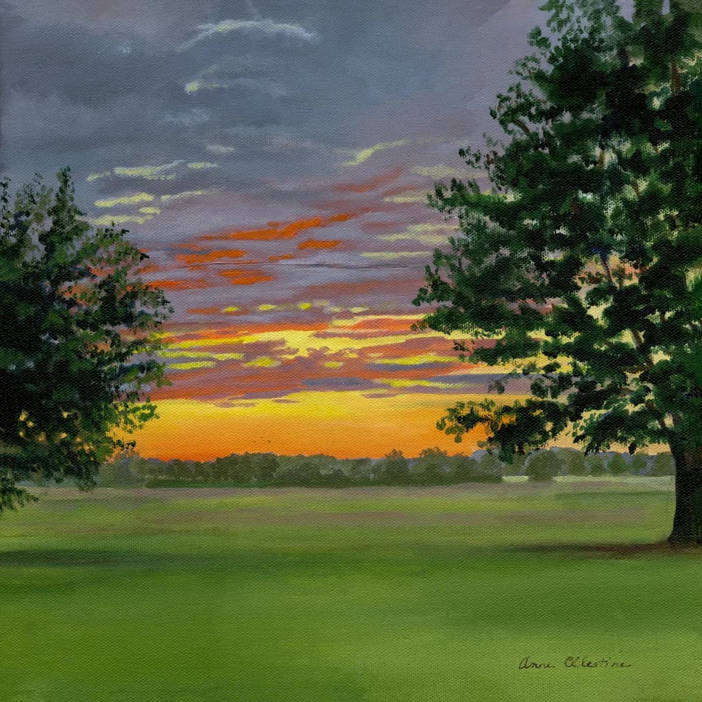 Whispers of Dusk: A Serene Sunset Over Lush Green Fields