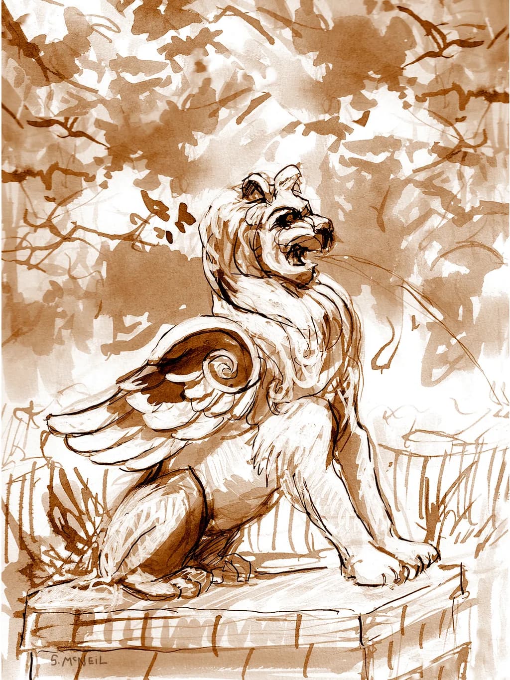 Fierce and Elegant: Winged Lion Drawing