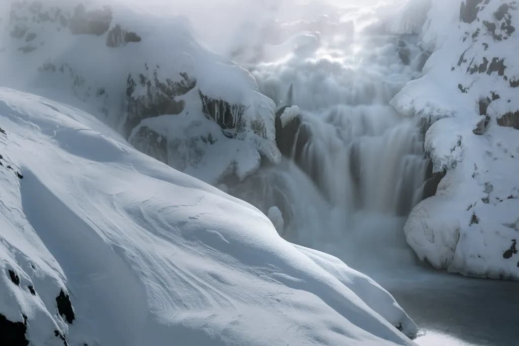 Snowy Waterfall Cascade