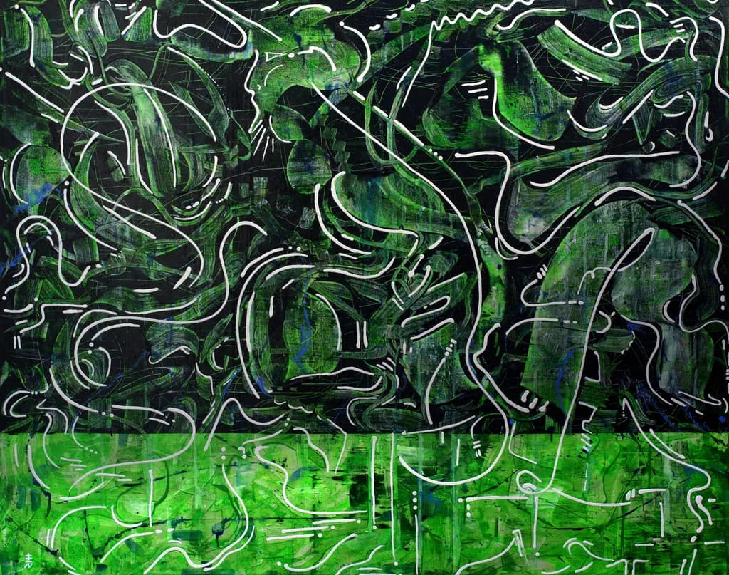 Emerald Whispers: A Dance of Lines and Shadows in Abstract Expressionism