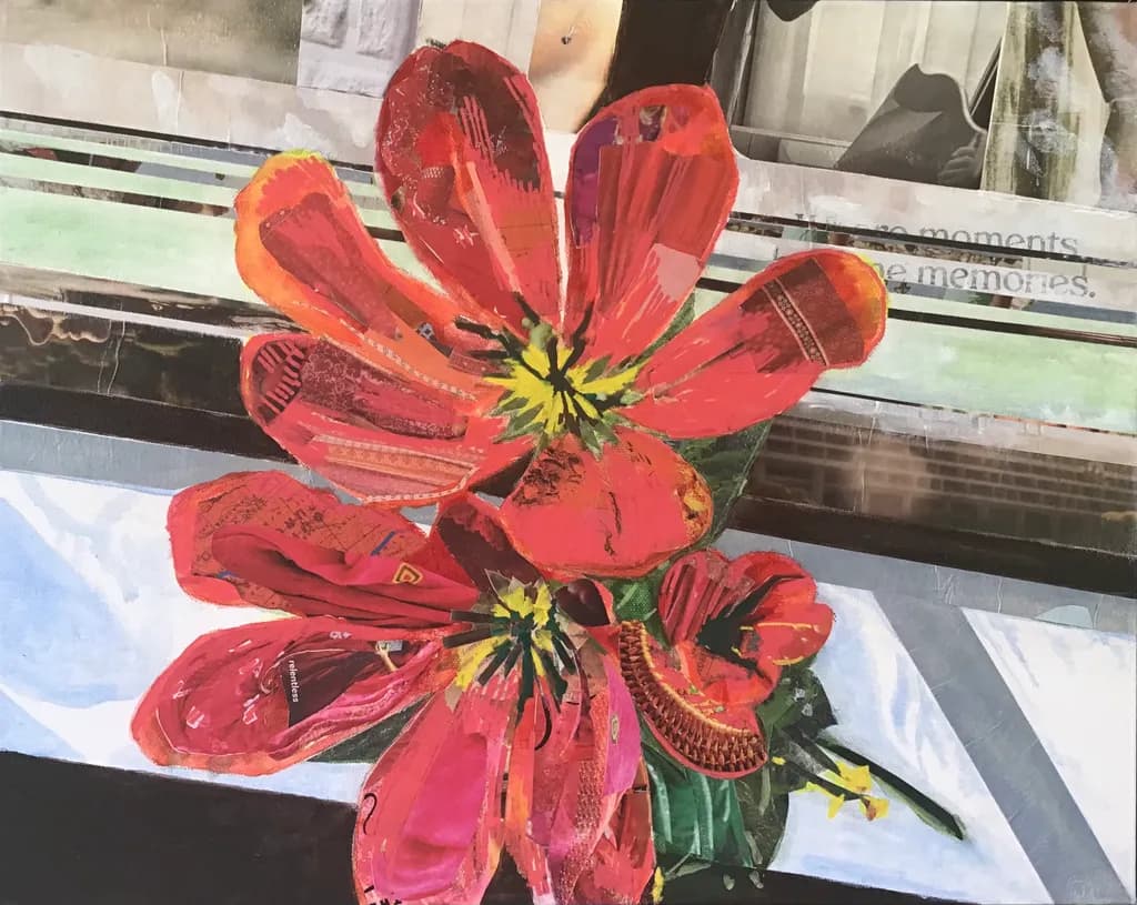 Crimson Collage Bloom