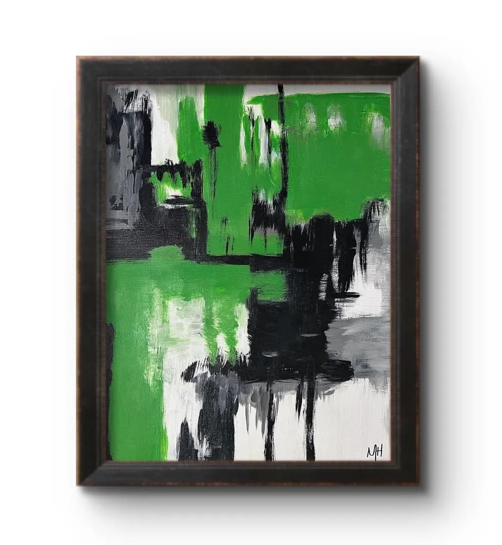 Emerald Echoes: A Modern Abstract Journey Through Green and Black Harmony