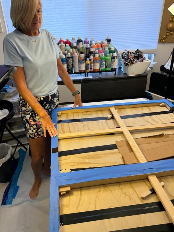 Packing up large painting for it's journey to NY