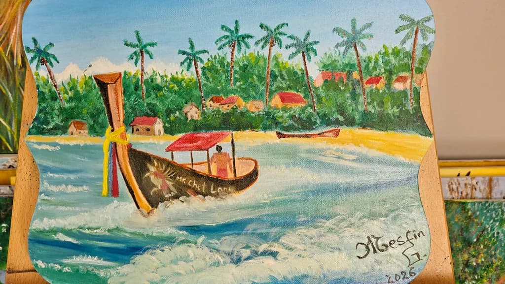 Tropical Island Fishing Boat