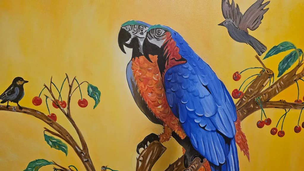 Vibrant Harmony: A Colorful Encounter of Parrots in Nature's Embrace
