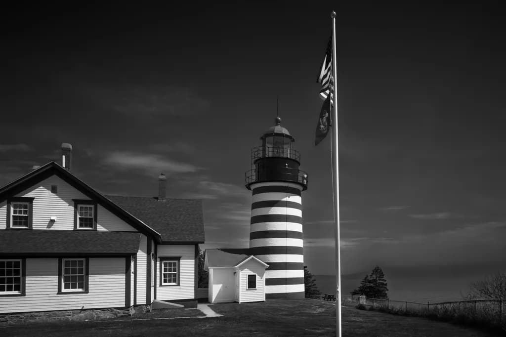 West Quoddy Head Light - Monochrome - Flags at America's Eastern Edge