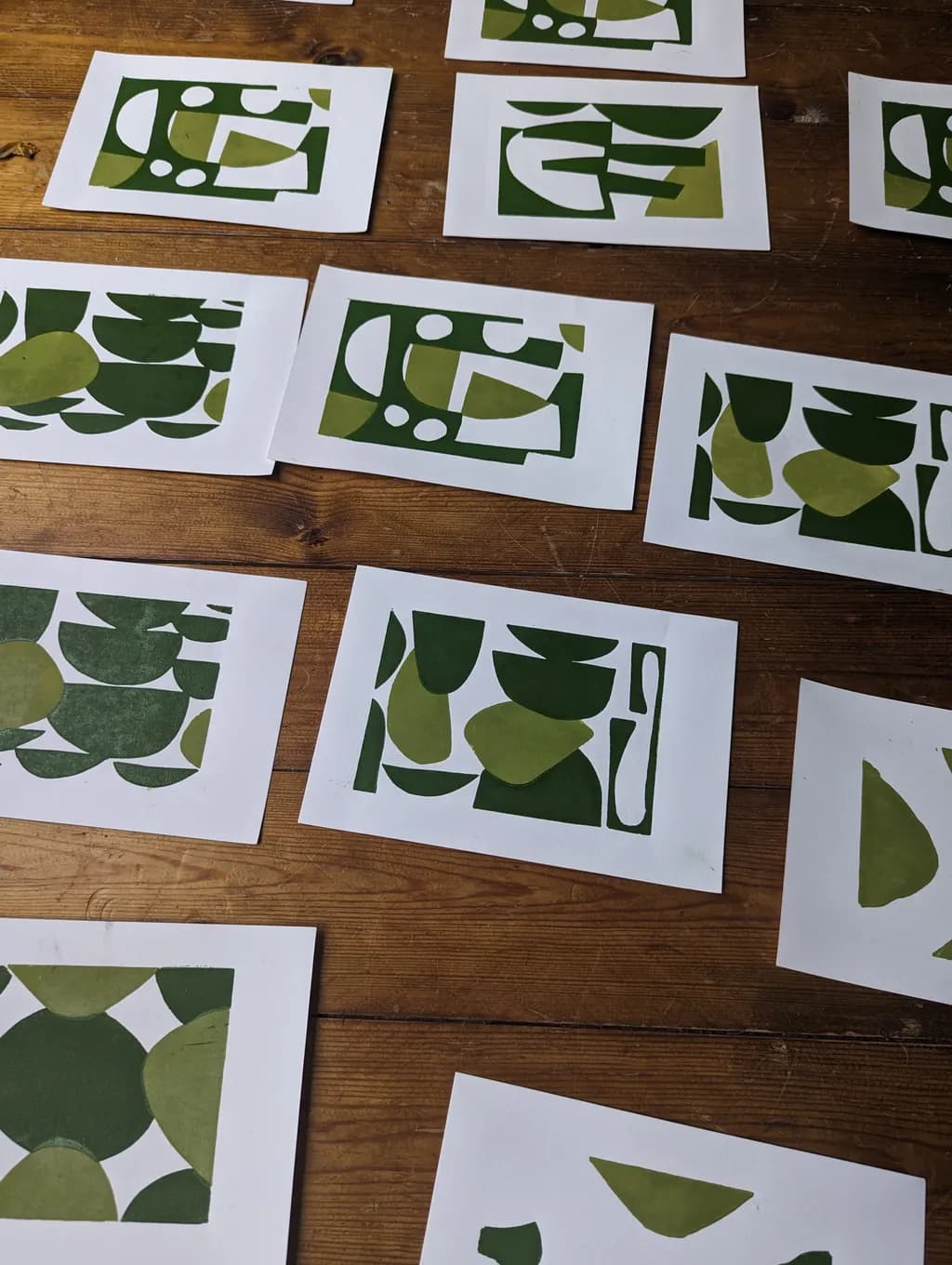 Abstract Green Prints on Wood
