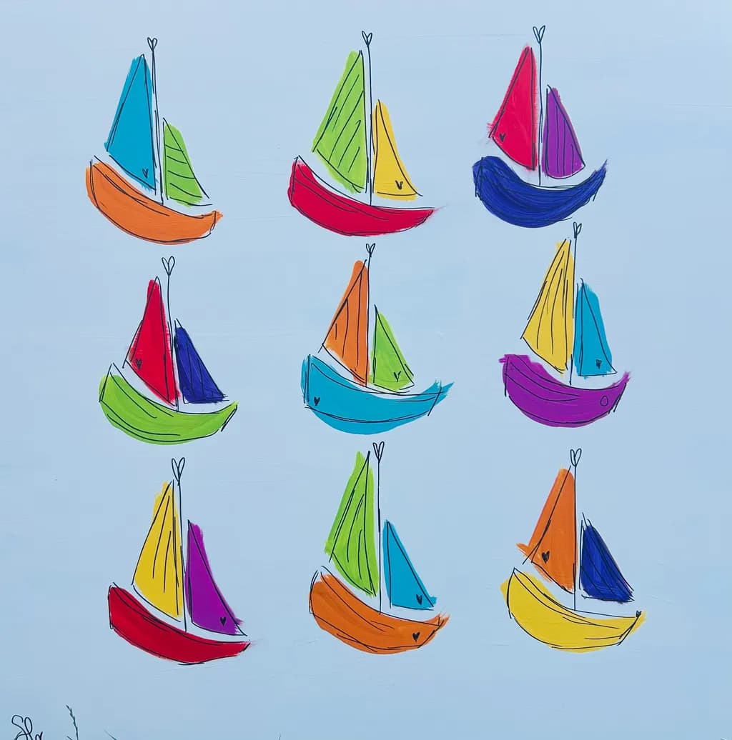 Colorful Sailboats Grid