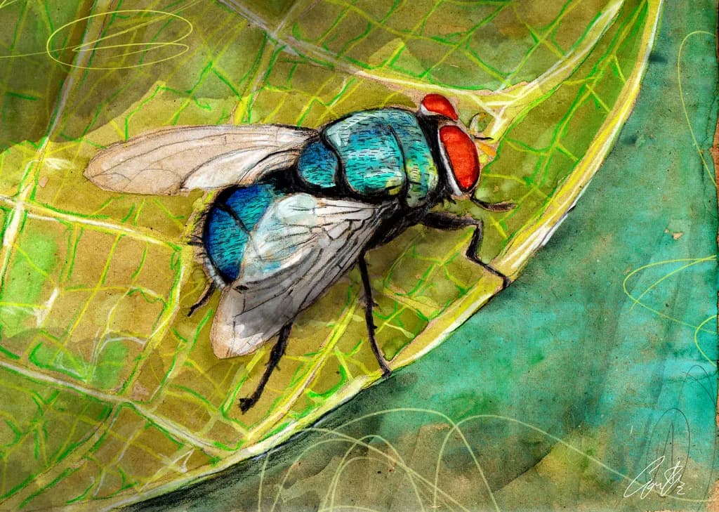 Whispers of Nature: A Colorful Dance of Fly and Leaf
