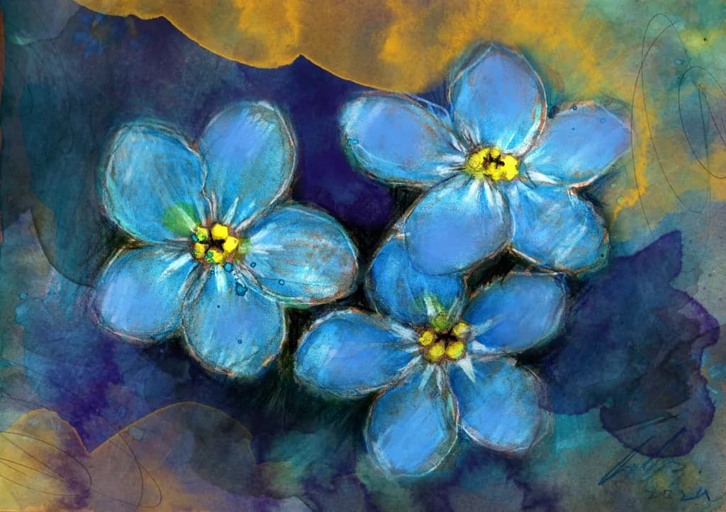 Whispers of Blue: A Dance of Forget-Me-Nots in Watercolor Harmony