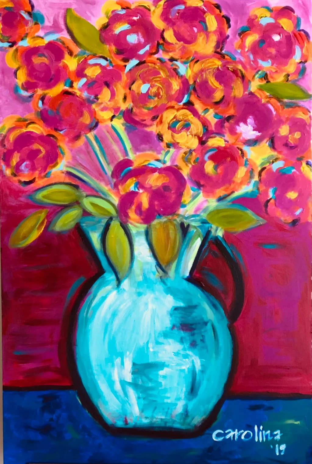 Vibrant Blossoms: A Colorful Floral Symphony in Turquoise and Pink