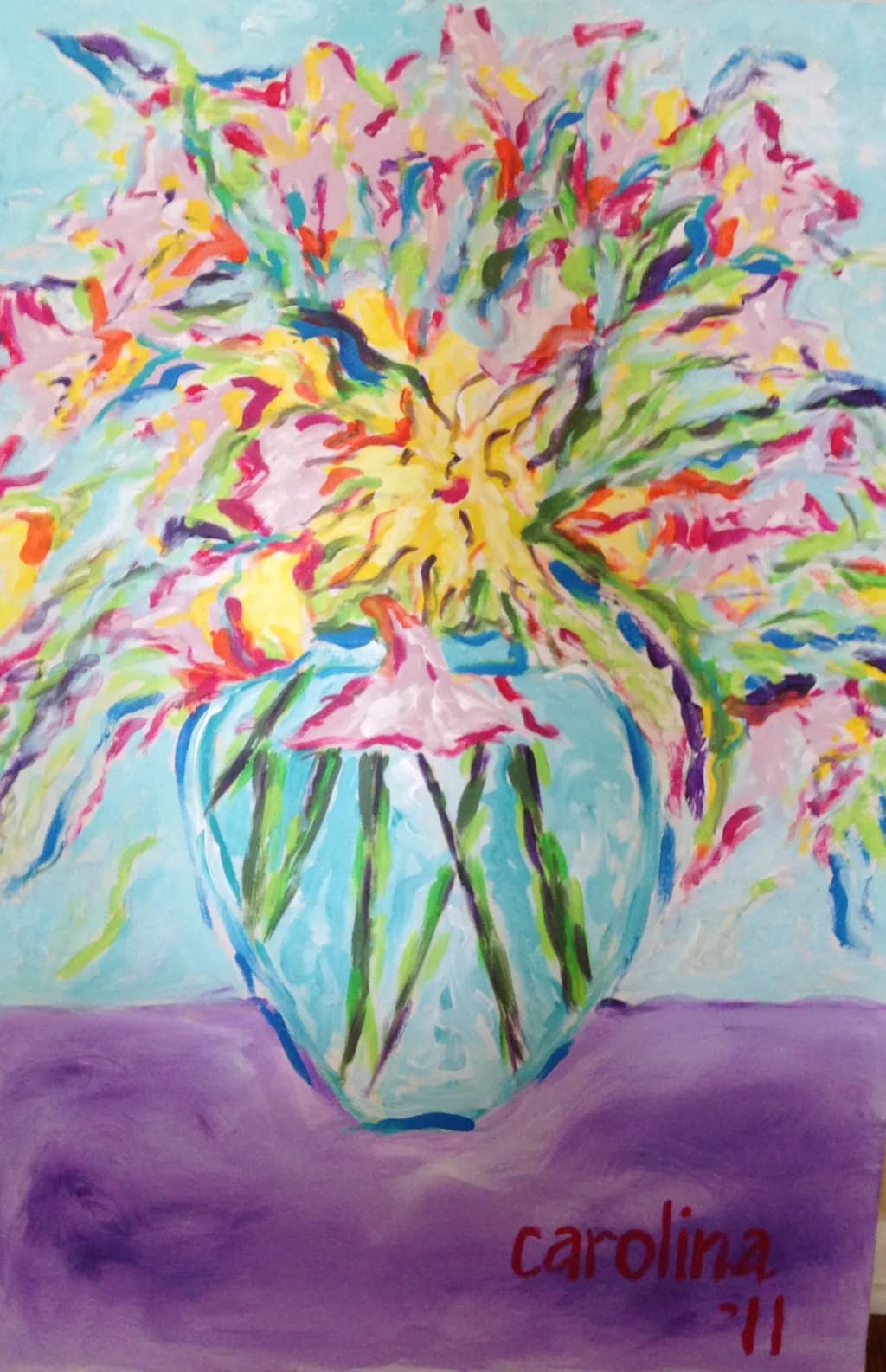 Vibrant Floral Symphony: A Colorful Abstract Painting for Decorative Elegance