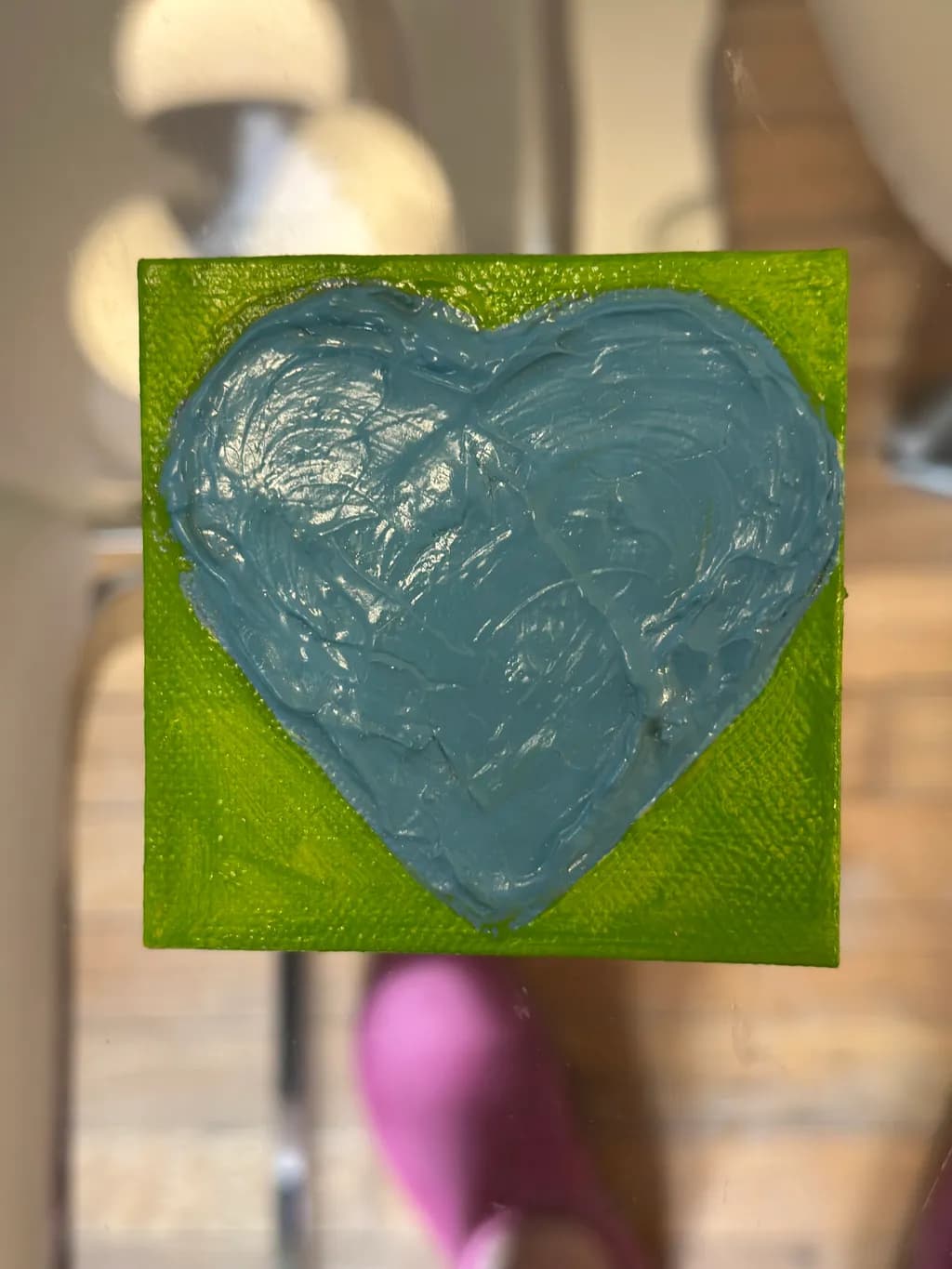 Blue Heart on Green Canvas