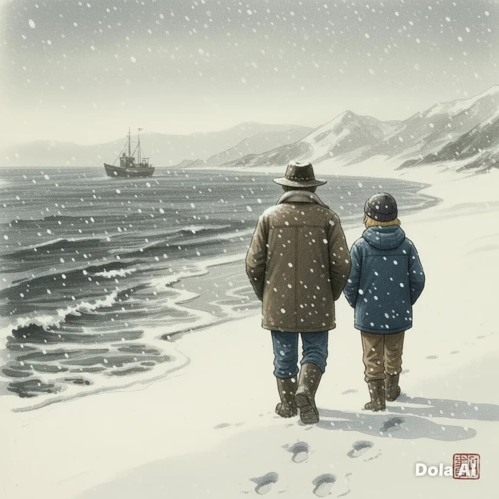 Snowfall on Winter Beach