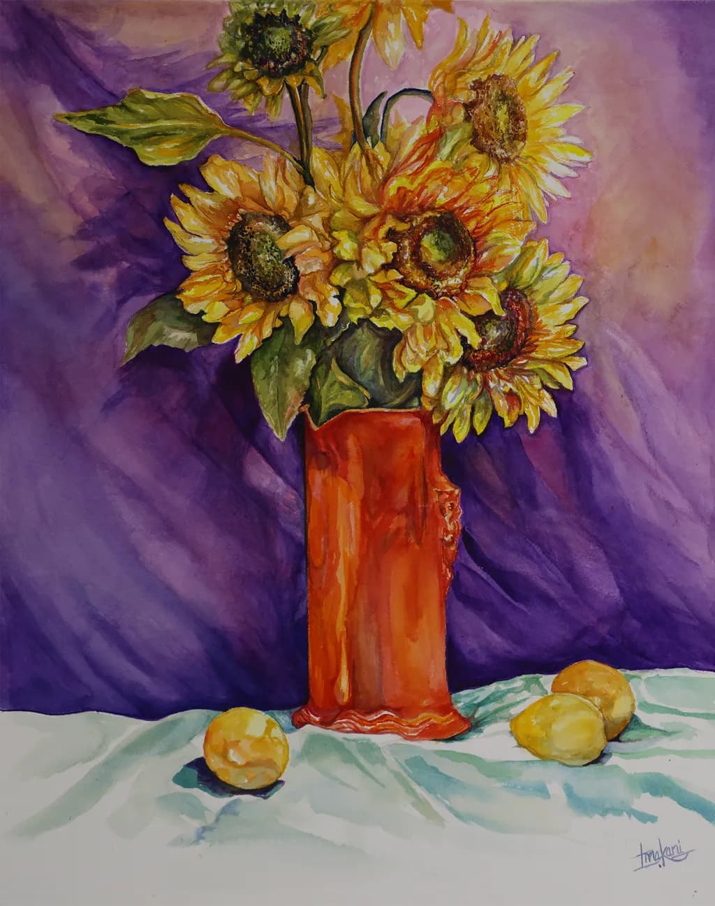 Sunflowers in Orange Vase