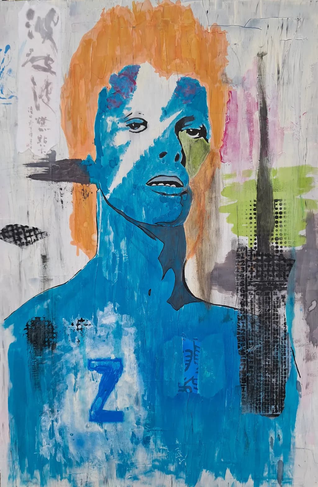 Blue Portrait with Orange Hair