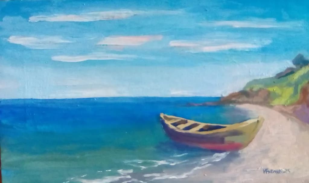 Serenity by the Shore: A Tranquil Seascape with a Lonely Boat