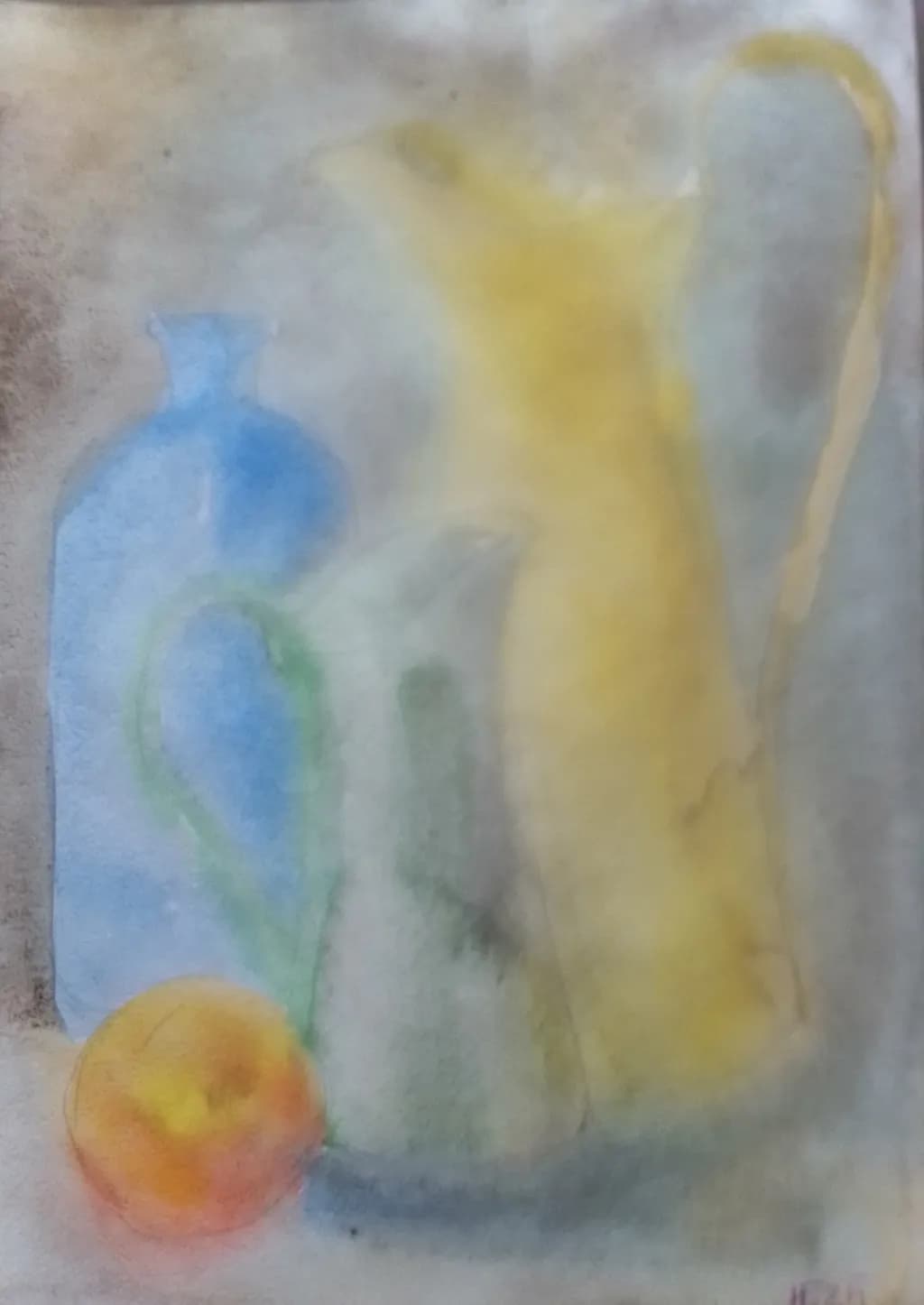 Vibrant Harmony: A Watercolor Still Life of Fruit and Vessels