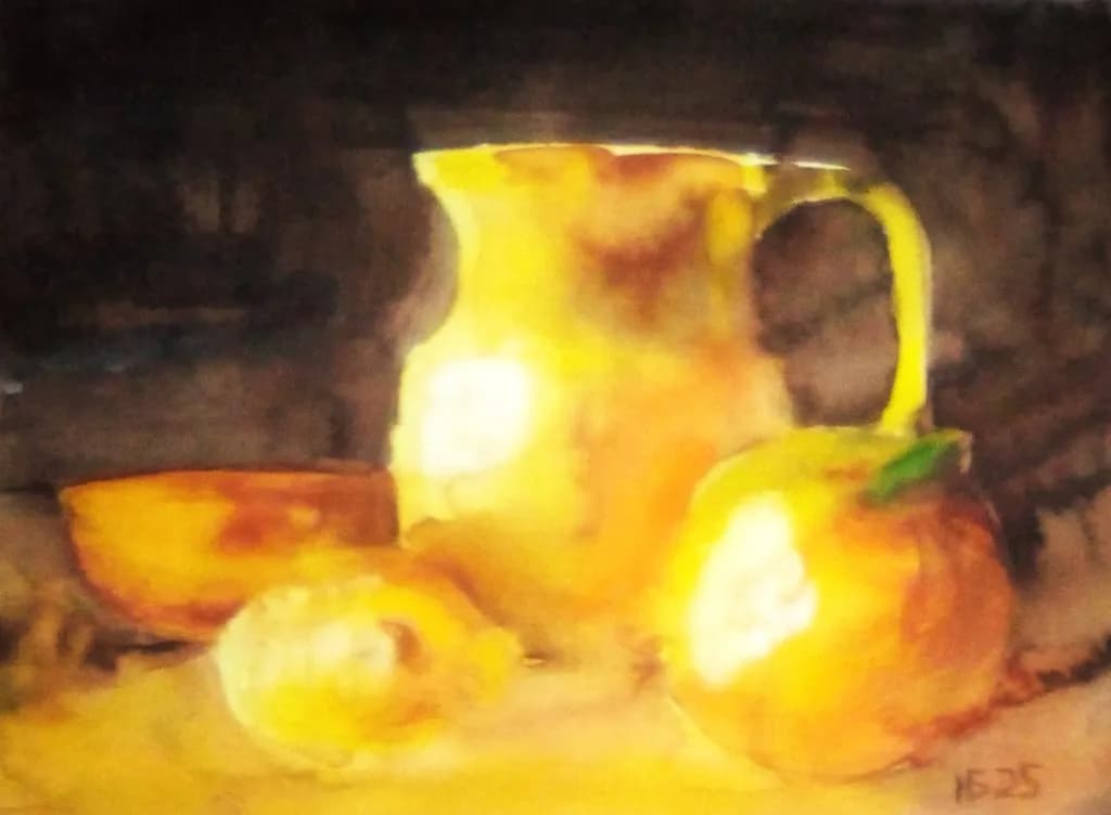Golden Harmony: A Serene Still Life of Citrus and Clay