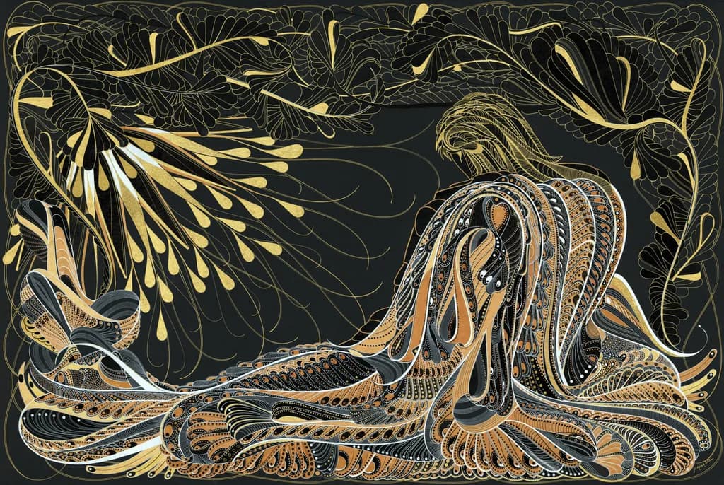 Whispers of Serenity: An Organic Dance of Fluid Forms and Ornate Lines