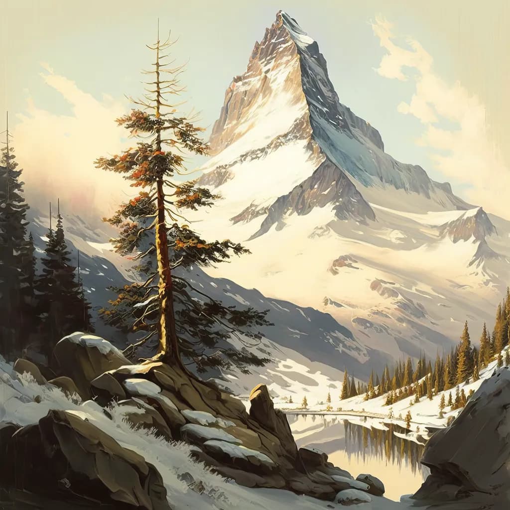 Majestic Serenity: A Snow-Capped Mountain Reflection in Tranquil Waters